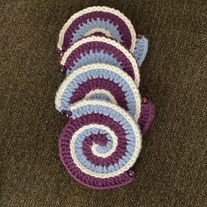 100% cotton coasters crocheted orange yellow iridescent beads